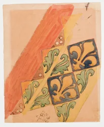 Carton pour la polychromie de la basilique Sainte-Marie - Frise avec un motif de feuilles stylisées et de lys dans des champs carrés
