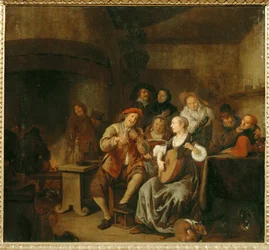 Les agriculteurs font de la musique (peinture sur bois de chêne)