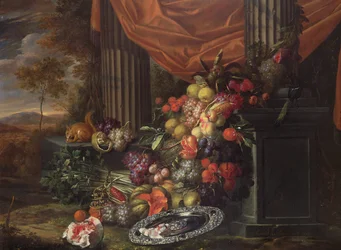 Nature morte de fruits dans un cadre paysager