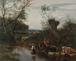 Paysans traversant un ruisseau, vers 1670