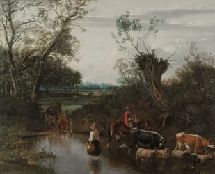 Paysans traversant un ruisseau, vers 1670