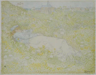 Femme allongée dans les dunes près de Noordwijk