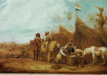 Halte de cavaliers (huile sur bois)
