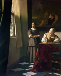 Dame écrivant une lettre avec sa servante