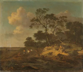 Paysage de dunes avec chasseurs au repos