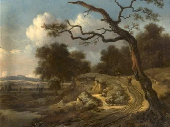 Paysage avec paysans et une route