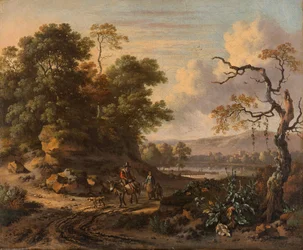 Paysage avec un homme chevauchant un âne