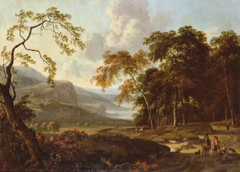 Une partie de chasse dans un paysage classique, vers 1672-77