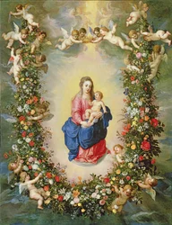 La Vierge et l’Enfant entourés d’une guirlande de fleurs portée par des chérubins, vers 1624