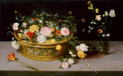 Fleurs dans un panier et un vase, 1615