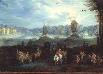 Paysage avec moulins à vent