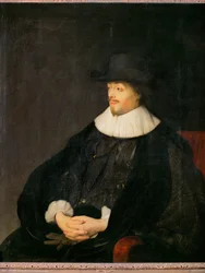 Constantijn Huygens, poète néerlandais et ami des artistes, père du médecin Christiaan Huygens ... (huile sur bois)