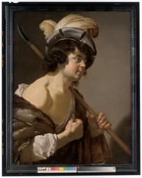 Un berger, demi-longueur de profil, portant un élégant chapeau à plumes