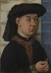 Jeune homme tenant une bague, vers 1450