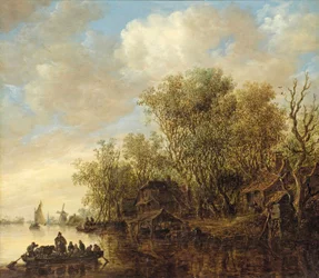 Paysage fluvial avec un ferry-boat