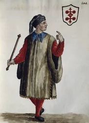 Robe carrare, aquarelle des vêtements vénitiens, de presque tous les âges, recueillis et peints au XVIIIe siècle