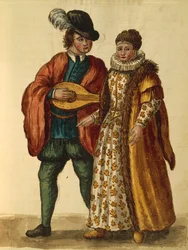 Gli Abiti de Veneziani, livre illustré de costumes et masques, aquarelle