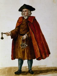 Vendeurs de clés pour loges privées pour représentations théâtrales, aquarelle de Giovanni Grevembroch, Italie
