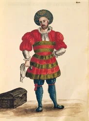 Vêtements vénitiens : Voyageur vénitien, par Jan van Grevenbroeck, Gli Abiti de Veneziani