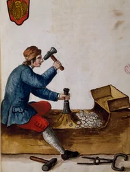 Ouvrier à la monnaie, illustration du Livre illustré des costumes vénitiens, par Jan Grevenbroeck (1731-1807), aquarelle, Italie