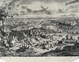 Images de batailles tirées de : Dumont et Rousset, Histoire militaire du Prince Eugène (1663-1736), suite de huit gravures sur cuivre