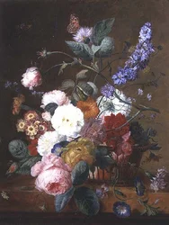 Nature morte avec des fleurs dans un panier