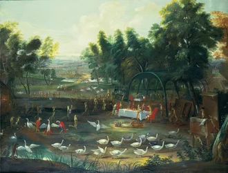 Une fête champêtre de renards et de cygnes