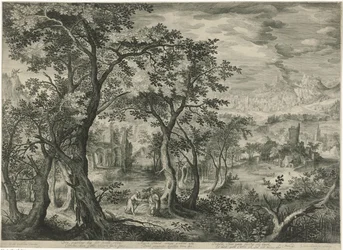 Paysage de montagne avec la tentation du Christ