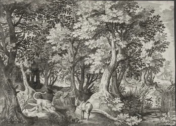 Paysage avec le prophète désobéissant dévoré par un lion