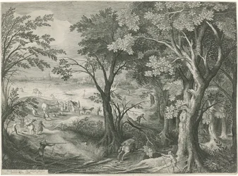 Des brigands attaquent des voyageurs dans un paysage