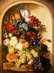 Nature morte : fleurs et fruits