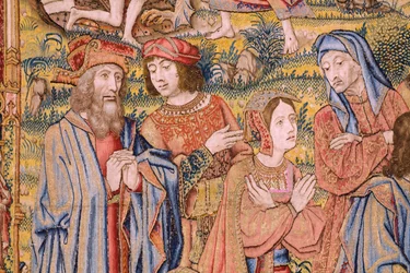 Tapisserie flamande. Série La Passion du Christ : Descente de la croix. Manufacture Pieter van Aelst. Cartonnier Jan van Roome. Vers 1507-1520. (détail)