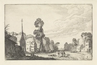 Figures et bétail dans un village avec une église (Paysages, Amenissimae aliquot requculae)