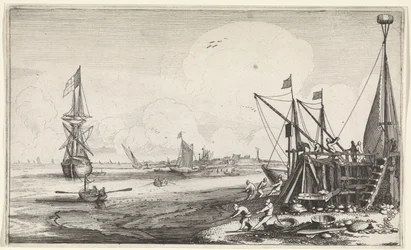 Tête de port avec pêcheurs ramenant leurs filets