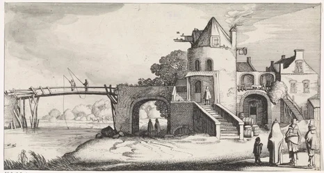 Péage avec pont en bois sur la rivière