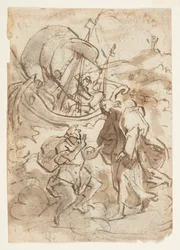 Page de carnet de croquis avec Christ marchant sur l