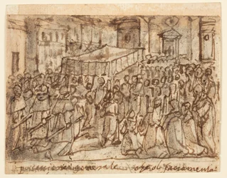 Page de carnet de croquis avec procession avec l