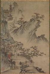 Lettré chinois regardant une vallée