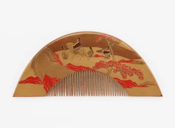 Peigne avec décoration du mont Fuji et des voyageurs