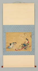 Courtisane et son assistant choisissant un kimono
Dessins, vers 1700 (couleur et encre sur soie)