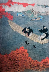 Pêche, Yukihide, école Tosa, peinture sur soie, Japon