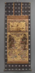 Peinture murale : Descente de vingt-cinq bodhisattvas (assistants de la triade Amitabha), 18e siècle
