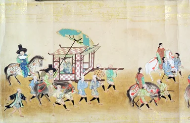 Partie de la sixième ambassade coréenne au Japon lors de la succession de Tokugawa Ietsuna en 1651, peut-être par Kano Masunobu (1625-94) 1655-57