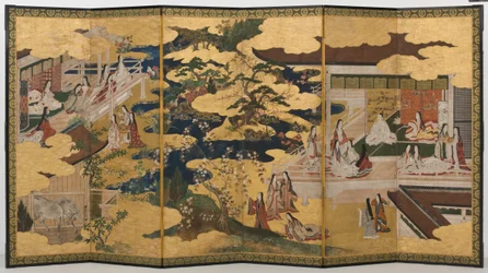 Printemps au palais, paravent à six volets du Conte de Genji, c.1650