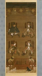 Les Quatre Divinités du complexe du temple de Kōyasan, fin du 14e siècle, période Nanbokuchō (1336-1392), rouleau suspendu
