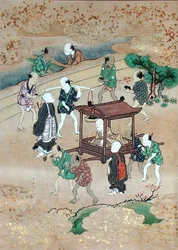 Le moine Shogaku (1126-1235) voyageant dans un Koshi