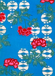 Lanternes blanches et pivoines sur fond bleu
