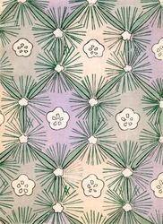 Estampe en Couleur de Aiguilles de Pin et Fleurs