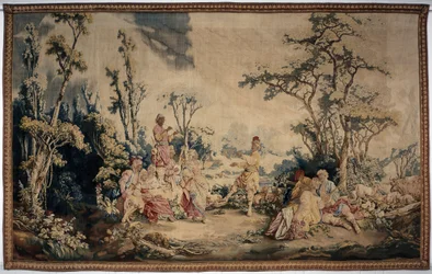 Le banquet en plein air, rideau de jeux russes, détail de la tente et des personnages