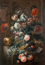 Pièce florale avec tulipes panachées